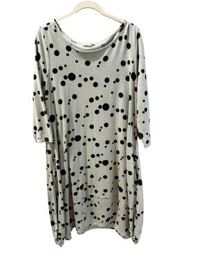 Prairie Cotton Women's Green-Gray Black Polka Dot Dress Size L Artsy Lagenlook